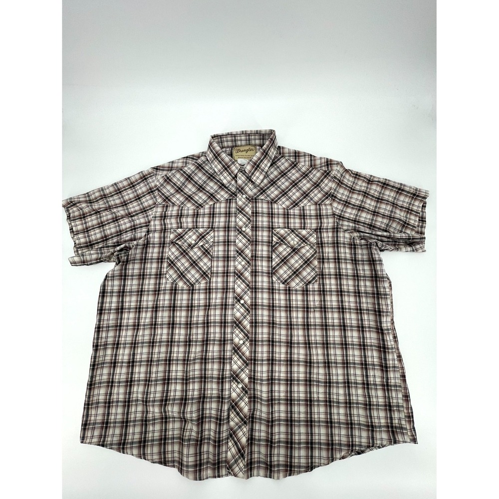 Wrangler Western Fashion Snap Shirt Mens 2XL Brown Plaid Cotton Cowboy Button Up